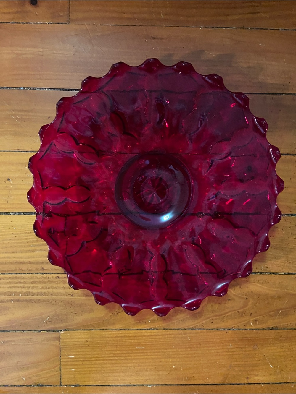 Vintage 70s 1970s Fostoria Ruby red glass centerpiece platter dish cookie plate